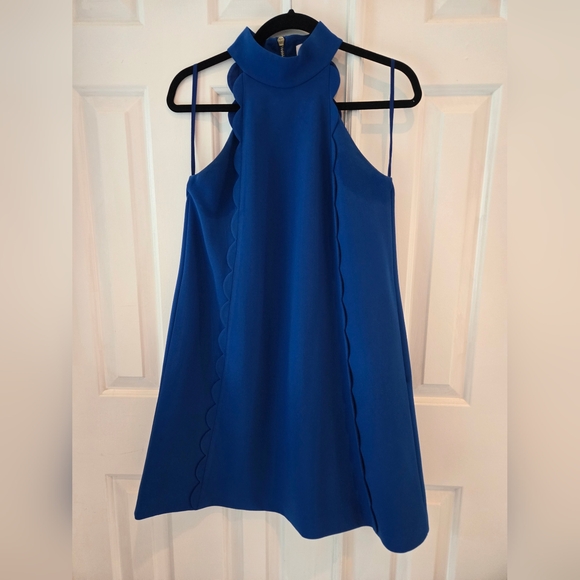Ted Baker Torrii Halter Neck Scallop Mini Dress Cobalt Blue Size 2 (Fits Like 6) - Picture 3 of 6